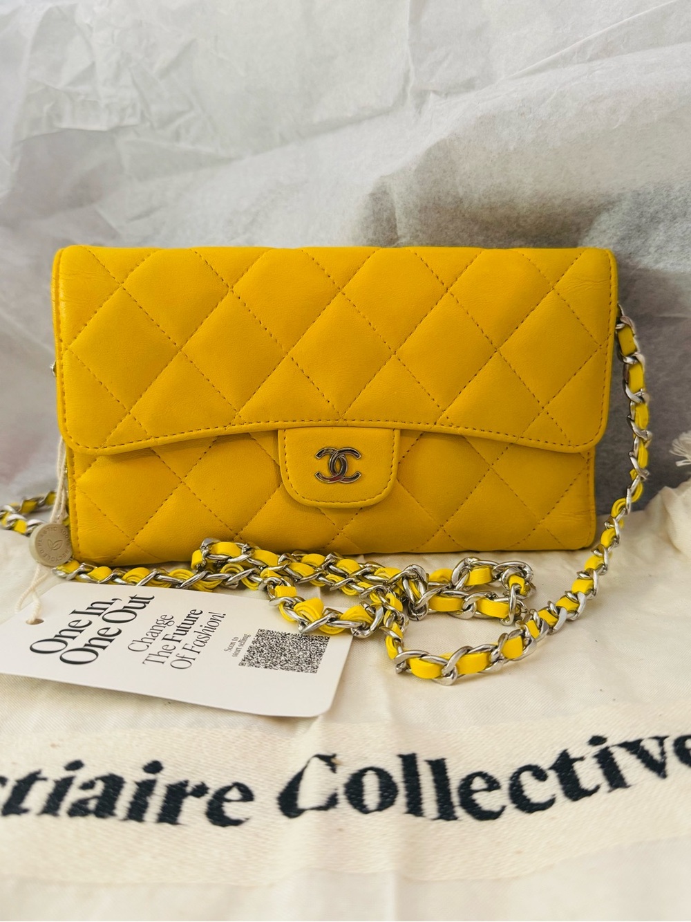 CHANEL Yellow Timeless/classique Long Quilted Wallet with Chain